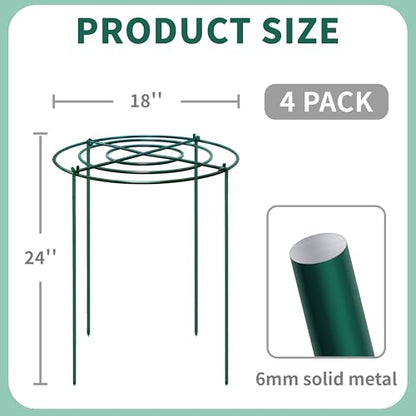 4 Sets Peony Support Cage,18"Diax24"High Heavy Duty Metal Plant Support,Grow Through Hoops Grids with 4 Thickened 6mm Legs,Strong Support Brace for Heavy Blossoms,Flower Support Ring for Peonies,Rose - size: 18"X24"-4PCS