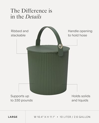 Hachiman Large Bucket, 2.6 Gallon Heavy Duty Bucket with Lid & Handle - color: New Grey, size: Large