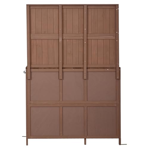 Merax Outdoor Garden Potting Bench with Hutch, 65" H Solid Fir Wood Patio Garden Workstation Tabl with Large Countertop, Adjustable Shelves, Door Rack, Side Hook and Drawer, Brown - color: Brown