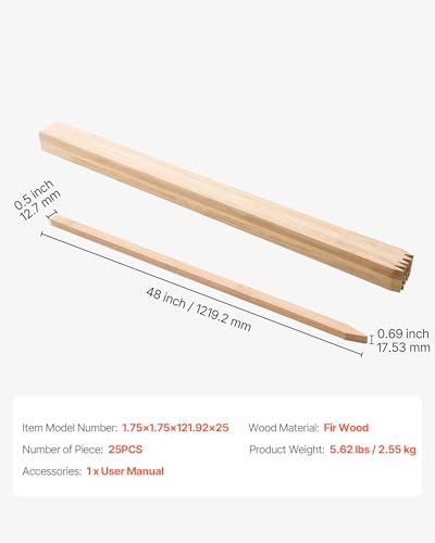 VEVOR Wooden Garden Stakes, 25 Pcs 48x0.5x0.69 in Survey Grading Stakes, Garden Ground Stake with Sharp Point, Fir Wood Plant Support Stake, Sign Posts for Silt Fence Backyard Boundaries Baselines - style: 0.69 x 0.5 x 48in+25pcs