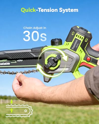 10 Inch Electric Pole Saws for Tree Trimming, 1000W Brushless Pole Saw and Mini Chainsaw 2 in 1, 2*4000mAh Battery, Lightweight Tree Saw with Extension Pole, 16Ft Max Reach Tree Trimmer Branch Cutter - color: Emerald Green