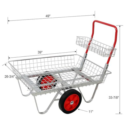 Heavy Duty Garden Utility Cart with Steel Frame & 11 Inch Rubber Wheels, Galvanized Rolling Garden Trolley Wagon for Plants Soil Tools Yard Patio & Outdoor Hauling, 330 lbs Capacity