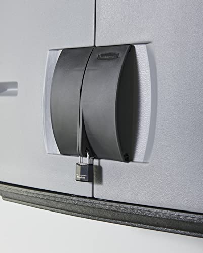 Rubbermaid Wall Mounted Storage Cabinet with Doors 150-Pound Capacity Gray Lockable Three-Shelf Cubbard for Tools/Car Accessories/Cleaning in Home/Garage/Outdoor Areas - size: Small