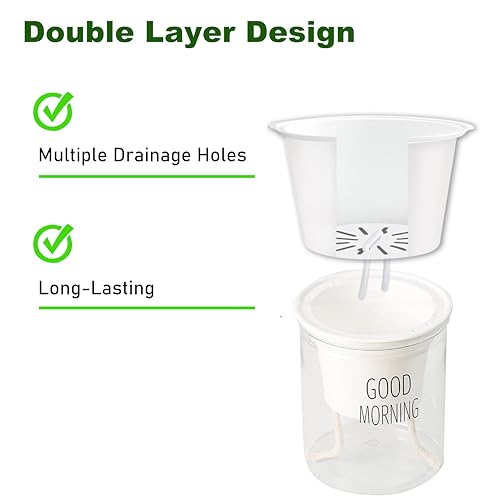 2PCS Self Watering Planters 4.71 Inch Self Watering Pots for Indoor Plants, African Violet Pots with Wick Rope, Flowers, Succulents, Herb, House Plants - color: Transparent
