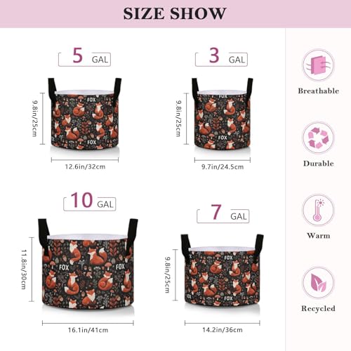 3 Gallon Grow Bags 1 Pack Plant Fabric Pots Flower Nursery Garden Vegetable Small Plant Pot 9.7 x 9.8 in Large Indoor Planter with Handles Black Foxes Mushrooms - color: Black Foxes Mushrooms, size: S9.7x9.8in