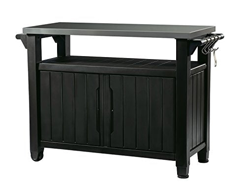Keter Unity XL Portable Outdoor Table with Stainless Steel Top for Kitchen Prep and Outdoor Storage Cabinet for Grilling Accessories, Dark Grey - color: Dark Grey