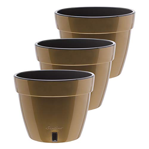 DECOPOTS - 3 Pack - Self Watering Planter - Modern Flower Pot with Water Level Indicator - 6.3" Tall - for All House Plants, Flowers, Herbs (Diameter 7.9", Gold - Black) - color: Gold/Black, size: 7.9 - Set of 3