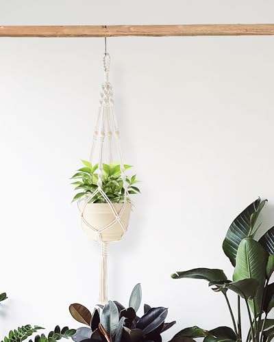41 Inch Macrame Plant Hanger Indoor Hanging Plant Holder Ivory 2Pcs