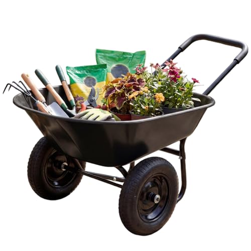 IRONMAX Dual-Wheel Wheelbarrow with All-Terrain Wheels, 220LBS, Black - color: Black