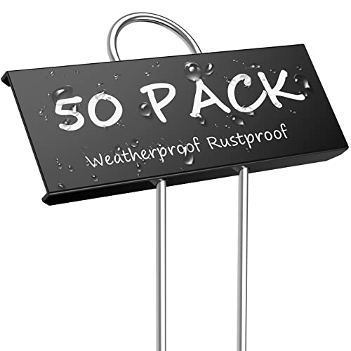 STARTOSTAR 50-Pack Metal Plant Labels Weatherproof Garden Markers,Height 10.6'', Label Area 3.5''X 1.2'' Reusable Nursery Tags for Vegetables Herb Flower Seed Greenhouse - Black - color: Black 50-pack