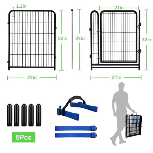 32 in(H) Garden Fence, 4 Panels Total 8.9 Ft(L), 21 in Wide Low Threshold Gate, Temporary Fence for Dogs Outdoor, Fencing for Garden Beds, Heavy Duty Metal Dog Fences, Animal Barrier Fences - size: 32''(H)-4panels-8.9ft(L) with door