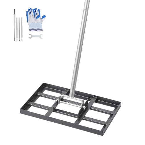 VEVOR Lawn Leveling Rake, Lawn Leveler with 78 in Handle, 17x10 in Ground Plate, Rust-Resistant Carbon Steel Soil Leveler, 5 Heights Adjustable, Effort Saving Lawn Leveling Tool for Yard Golf Court - size: 17x10 in, style: Classic: Carbon Steel