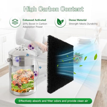 Compost Bin Filters - 12 Pack Refill Set, Square Shape Filters Side Length 4.75 Inches, Round Shape Filters Diameter 6.75 Inches