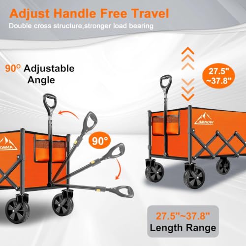 AMNOW 100L Collapsible Wagon Cart with All Terrain Wheels, 350LBS, Orange - color: Bright Orange