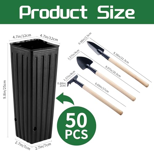 50 Pcs 9.8" Tall Tree Pots Plastic Deep Nursery Treepots - color: 50pc 9.8" Square