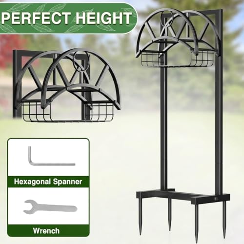 Garden Hose Holder with Basket & 4-Spike Base