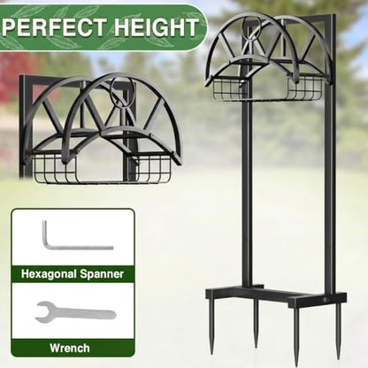 Garden Hose Holder with Basket & 4-Spike Base