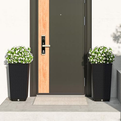 GIANTEX Outdoor Wicker Flower Pot Set of 2, 23 Inch Tall, Black - color: Black, size: 13''x13''x23''