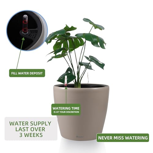Dexceder 9x8 Self Watering Planter (Taupe Matte) - color: Taupe, size: 9x8