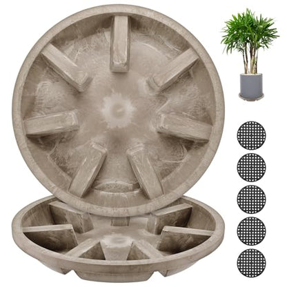 M METERXITY 2-Pack Plant Saucer, 10.04 Inch/25.5 cm Plastic Plant Trays Thicker for Pots/Indoor/Outdoor/Water Drainage and Protection, Flowerpot Drip Tray [Yellow Veins] - color: Yellow Veins