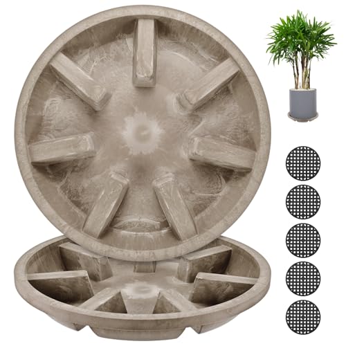 M METERXITY 2-Pack Plant Saucer, 10.04 Inch/25.5 cm Plastic Plant Trays Thicker for Pots/Indoor/Outdoor/Water Drainage and Protection, Flowerpot Drip Tray [Yellow Veins] - color: Yellow Veins