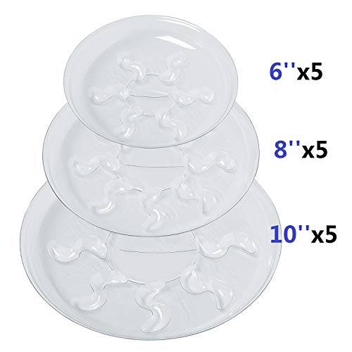 Idyllize 15 Pack Assorted Sizes 6 8 10 Inch Clear Thick Plastic Heavy Duty Sturdy Plant Saucer Drip Trays for pots, 5 Pieces of Each Size (Assorted Sizes 6'', 8'', 10'') - style: Heavy Duty