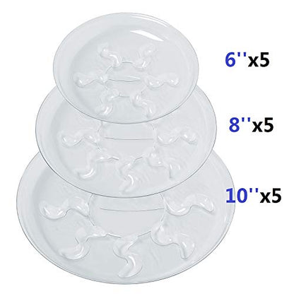Idyllize 15 Pack Assorted Sizes 6 8 10 Inch Clear Thick Plastic Heavy Duty Sturdy Plant Saucer Drip Trays for pots, 5 Pieces of Each Size (Assorted Sizes 6'', 8'', 10'') - style: Heavy Duty
