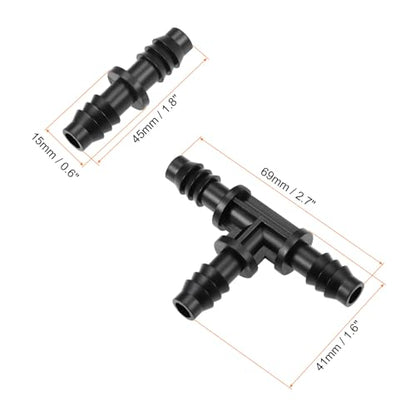 uxcell Barb Drip Straight and Tee Pipe Connector 8mm Inner Diameter Hose Fitting for Garden Agricultural Irrigation System, Plastic 1 Set