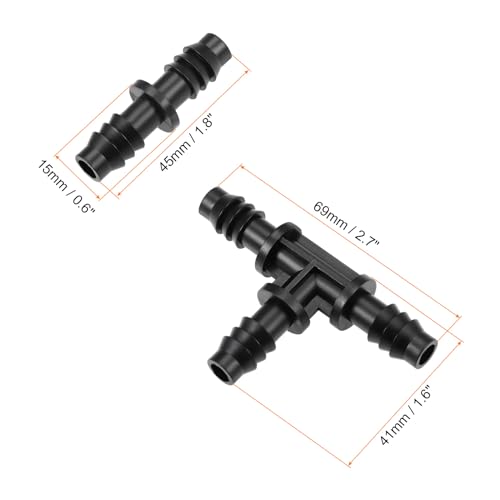 uxcell Barb Drip Straight and Tee Pipe Connector 8mm Inner Diameter Hose Fitting for Garden Agricultural Irrigation System, Plastic 1 Set