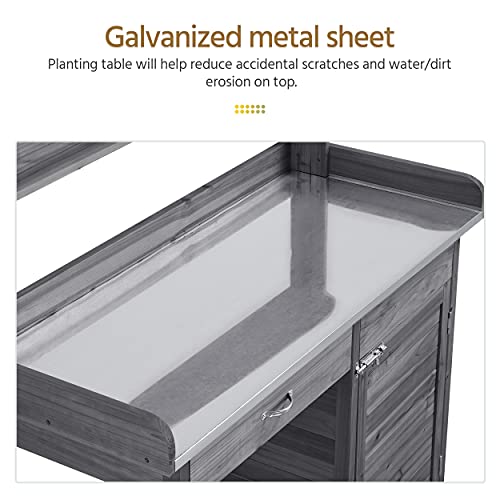 Yaheetech Potting Bench Outdoor Potting Table with Storage,Gray - color: Gray