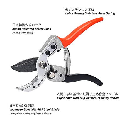 TONMA 8" Anvil Pruning Shears, Made in Japan, Heavy Duty Garden Shears TP-4 - style: Anvil Pruning Shears (Orange)