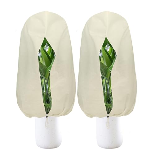 Plant Covers Freeze Protection – 2 Packs 47.2" x 70.8" Thickened Plant Frost Protection Covers, Heavy Duty Winter Plant Covers with Zipper & Drawstring, Reliable Freeze Protection for Outdoor Plants - color: Beige-2PCS-47.2" x 70.8"