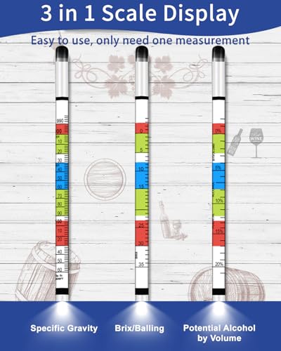 CIMALAB Triple Scale Hydrometer, Plastic Specific Gravity Hydrometer for Wine Making, Beer & Kombucha, Mead Making Kit, Brix, ABV Tester, Hydrometer Alcohol Tester for Wine Making Supplies + Test Jar - color: Plastic Hydrometer with Glass Test Jar