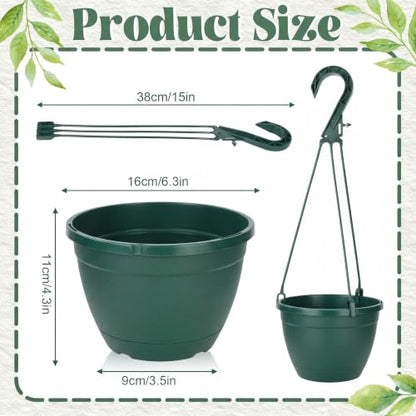 Roshtia 24 Pcs 6.3 Inch Plastic Hanging Pots for Plants Bulk with Hooks - color: Green, size: 6.3 Inch