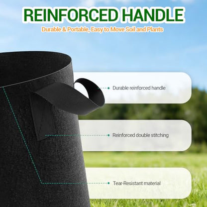 5-Pack 15 Gallon Grow Bags, Thickened Aeration Fabric Pots - size: 15