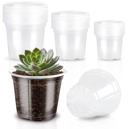 30Pack 3/4/5" Clear Nursery Pots with Drainage - size: 3/4/5Inch