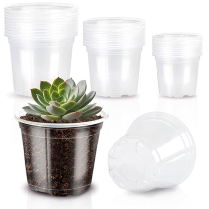 30Pack 3/4/5" Clear Nursery Pots with Drainage - size: 3/4/5Inch