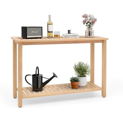 48" Narrow Outdoor Console Table, Sofa Buffet Serving Patio Table - color: Natural