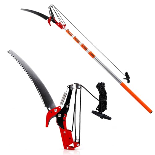 20FT Telescopic Tree Pruner Saw, Detachable Dual-Purpose High Reach Pole Pruner, Pulley Labor-Saving Branch Cutter, Extendable Manual Pole Saw for Garden Orchard Fruit Trees - size: 20FT