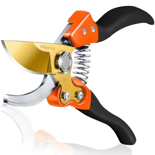 Garden Shears, Sharp Japanese SK5 Steel Blade Effortlessly Prunes 1/4" Branches, Hand Pruners Heavy Duty Professional Bypass, Garden Scissors & Flower Trimmers (golden) - color: Golden