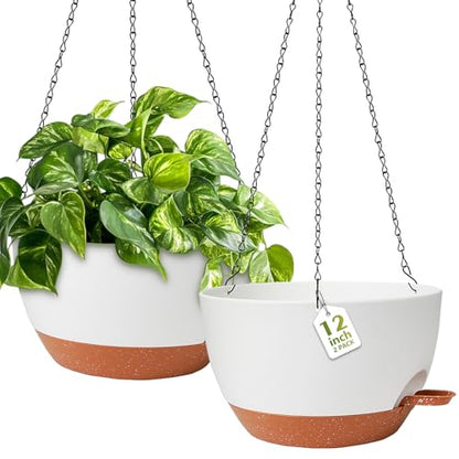 GARDIFE Hanging Planters, Self Watering, White 12 Inch 2 Pack with Drainage - color: White, size: 12 Inch