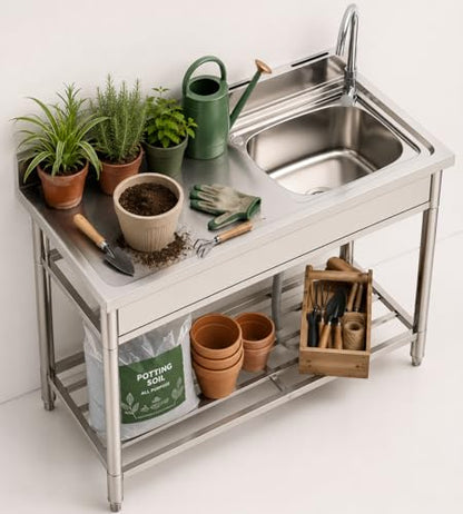 Potting Bench for Outdoor Garden, 39 Inch Stainless Steel Potting Table - size: 39 Inch
