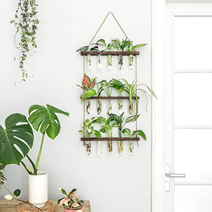 Mkono Plant Propagation Station, 3 Tier Brown Wall Hanging Vase Test Tubes - color: Brown, size: Medium