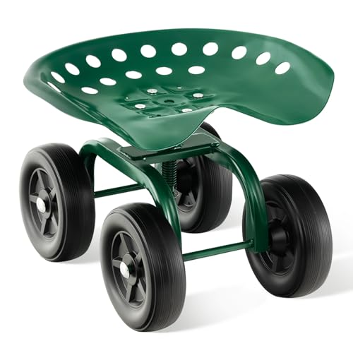 LDAILY Garden Seat with Wheels 11"-16" Adjustable Height for Lawn Planting - color: Green
