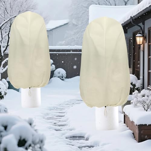 Plant Covers Freeze Protection – 4 Packs 47.2" x 31.5" Thickened Plant Frost Protection Covers, Heavy Duty Winter Plant Covers with Zipper & Drawstring, Reliable Freeze Protection for Outdoor Plants - color: Beige-4PCS-47.2" x 31.5"