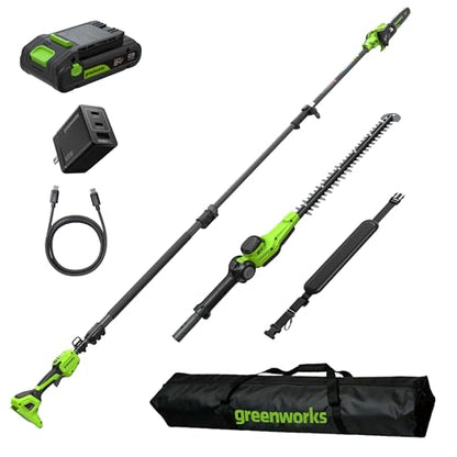 Greenworks 24V 8 in Pole Saw/Pole Hedge Kit, 3.0 Ah Battery and Charger - size: 8" Combo (3.0Ah), style: Telescopic Pole Saw