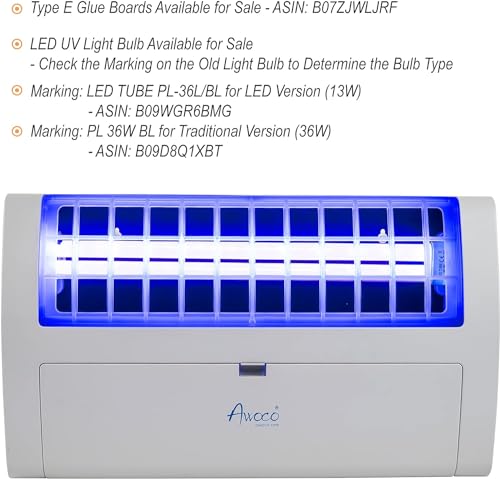 Awoco LED 13W 100V-240V Wall Mount Sticky Fly Trap Lamp XL 78” Extra Long Power Cord for Capturing Flies, Mosquitoes, Moths and Flying Insects (Fly Trap XL) - size: Fly Trap XL