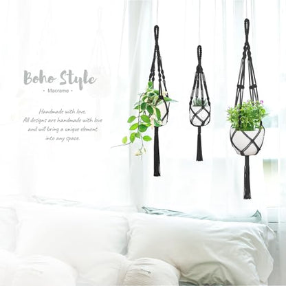 Mkono 3 Pack Macrame Plant Hanger, Hanging Planters for Indoor Plants Black - color: Black