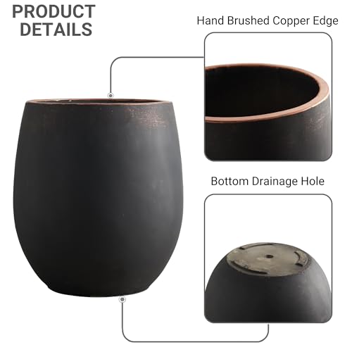 15.5"Hx13.3"Dia" Weathered Round Concrete Planter with Drainage Hole - color: Black 1pack, size: 1 Pack