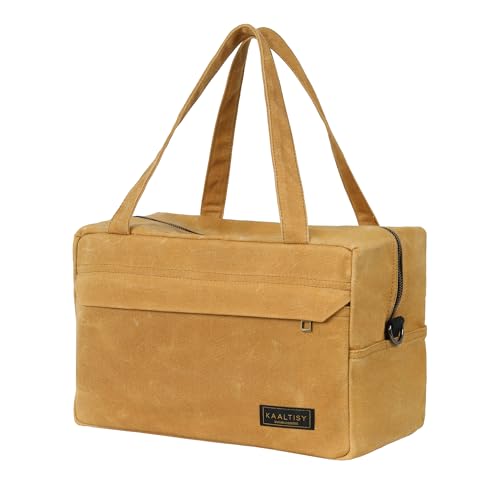 Canvas Tool Organizer, Heavy Duty 16oz Waxed Canvas Garden Hand Tools Bag - with Hidden Zipper Pocket & Large Storage Capacity, Tool Carrier for Gardening Carpentry Tools | 11.5" x 7" x 7.5" - color: Khaki, size: S